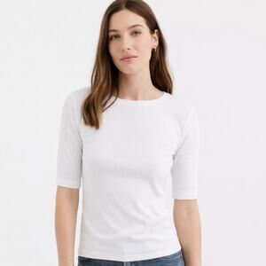 Loft Perfect Ribbed Elbow Sleeve Tee White Size XL